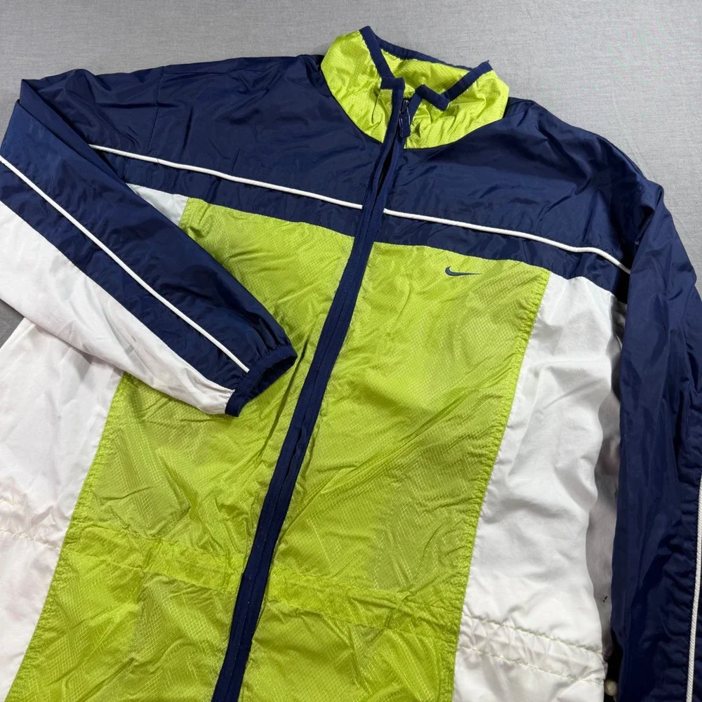 Nike Windbreaker Jacket Large L(12-14)‎ Navy Green White Excellent Zip Up Retro